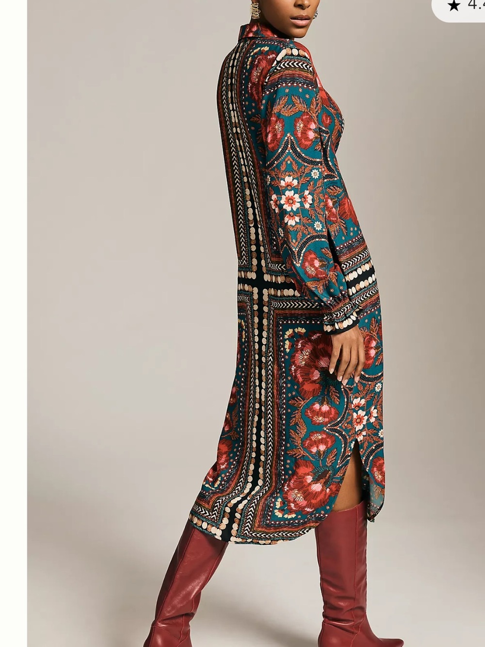 FARM Rio for Anthropologie Floral Button Front Shirt Dress Size Small - Picture 3 of 8
